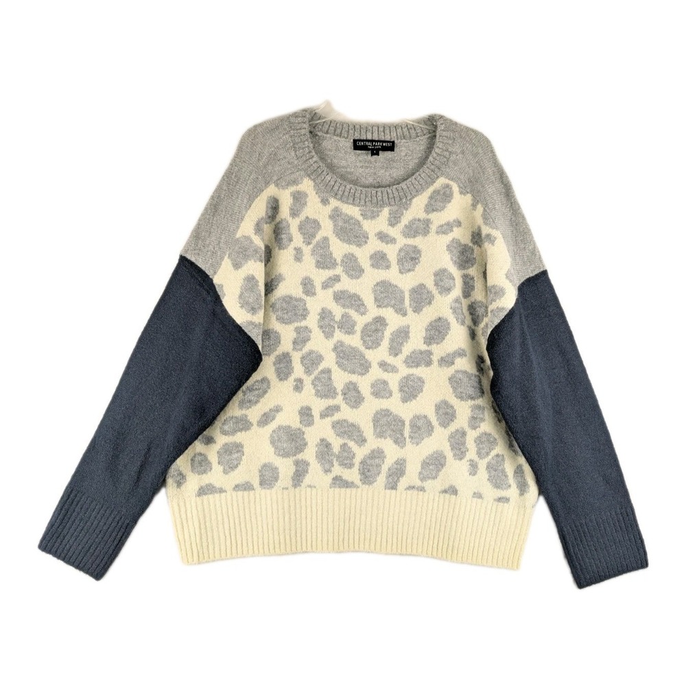 CENTRAL PARK WEST Sweater Womens Large Animal Print‎ Color Block Gray NWOT
